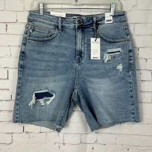 Judy Blue Shorts Womens 1XL Jean Denim Distressed High Waist 6" Inseam Blue
